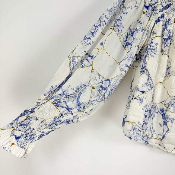 All Saints Women’s Lara Off The Shoulder Smocked Top Size 8 White Linen Silk - Picture 6 of 13